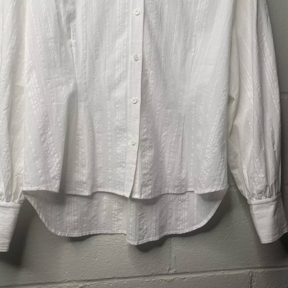 Sundance Size Large Petite White Ribbed Long Sleeve Button Down Shirt - Picture 6 of 12